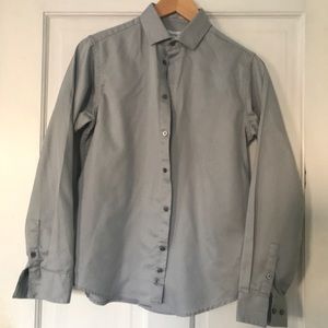 Calvin Klein 16 Boys Gray Sateen Dress Shirt